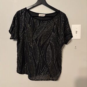 Vintage 80s John Matthew of California Black Sheer Sparkly Short Sleeve